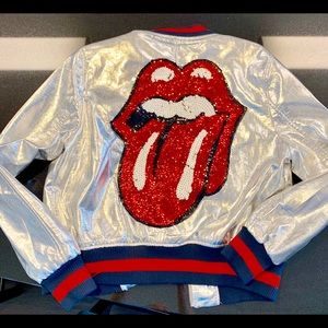 Rolling stones embroidered sequin bomber jacket